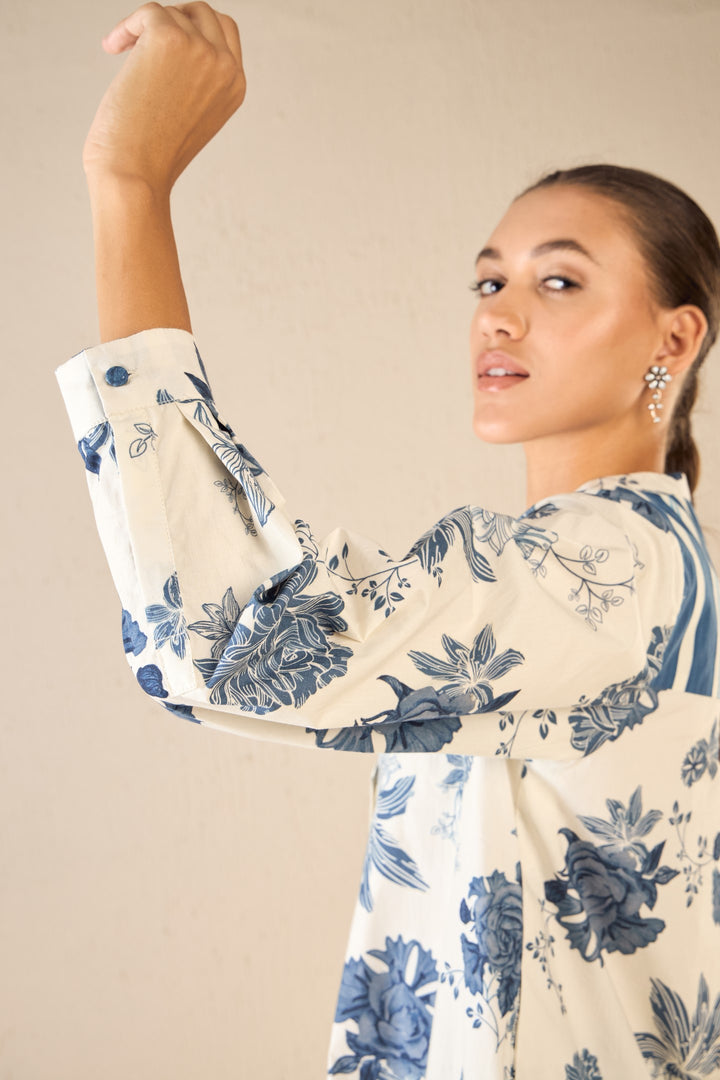FLORAL FANTASY: BLUE LINE FLORAL TUNIC