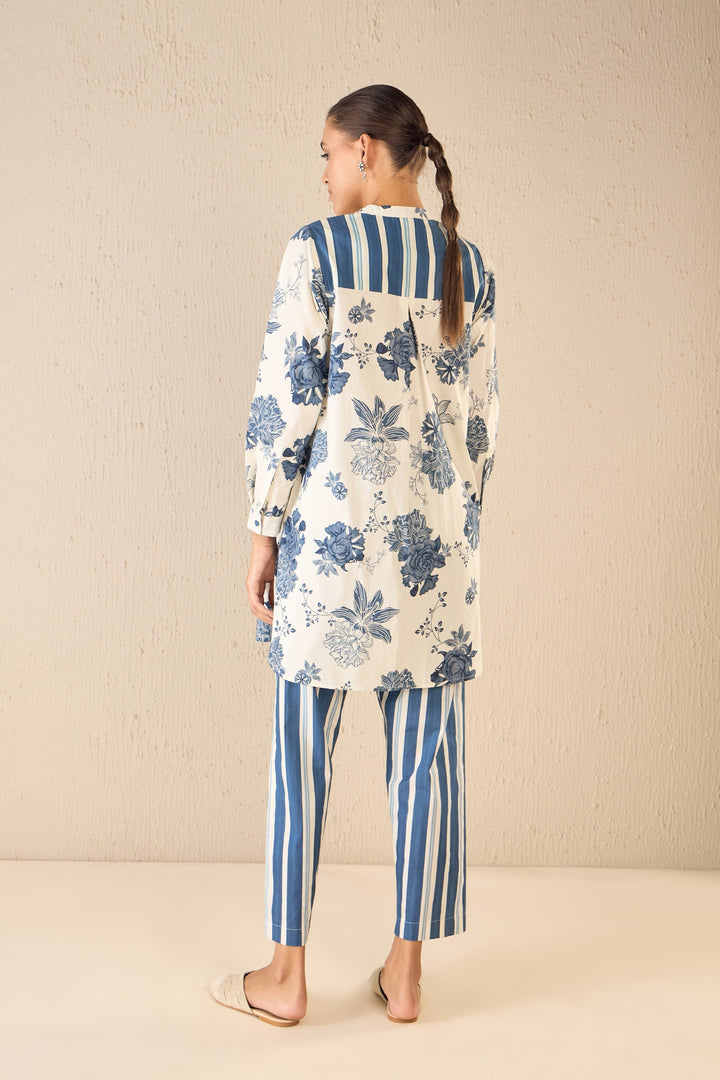 FLORAL FANTASY: BLUE LINE FLORAL TUNIC