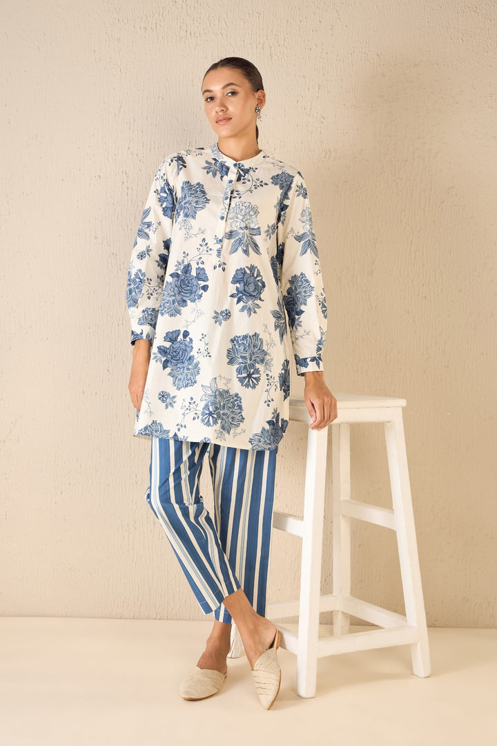 FLORAL FANTASY: BLUE LINE FLORAL TUNIC