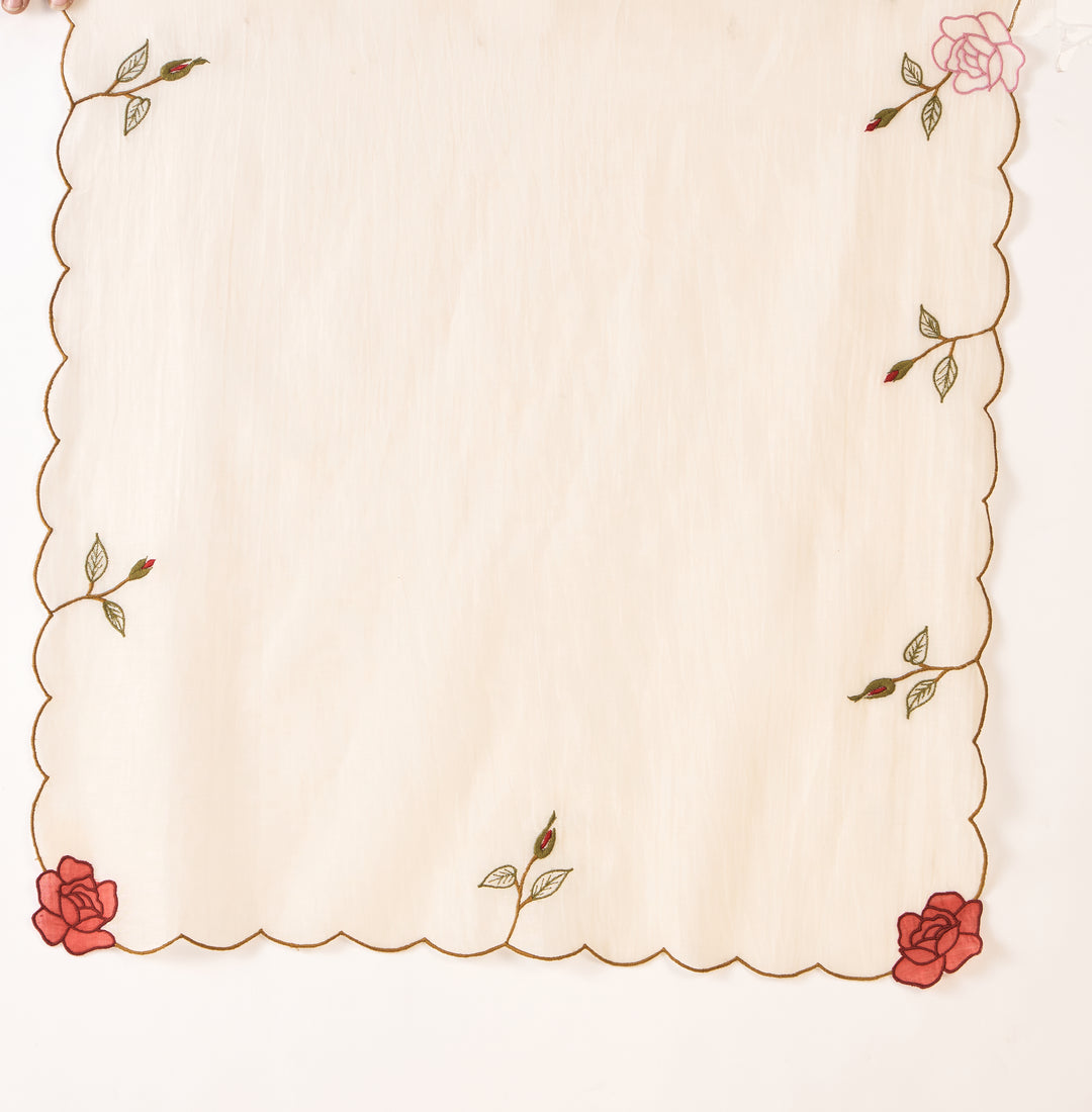 PETAL PATH: IVORY CHANERI ROSE EMBRIODERY SCALLOPED DUPATTA
