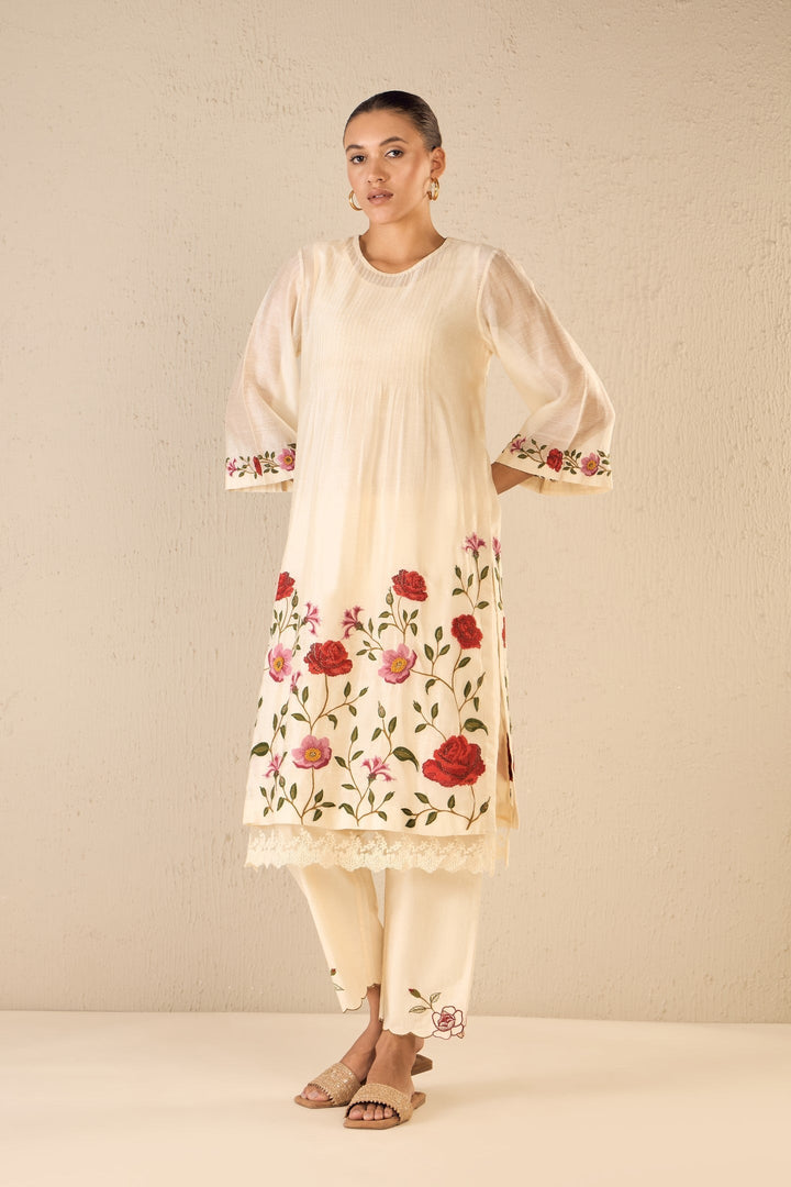 PETAL PATH: IVORY EMBROIDERY SCALLOPED PANTS