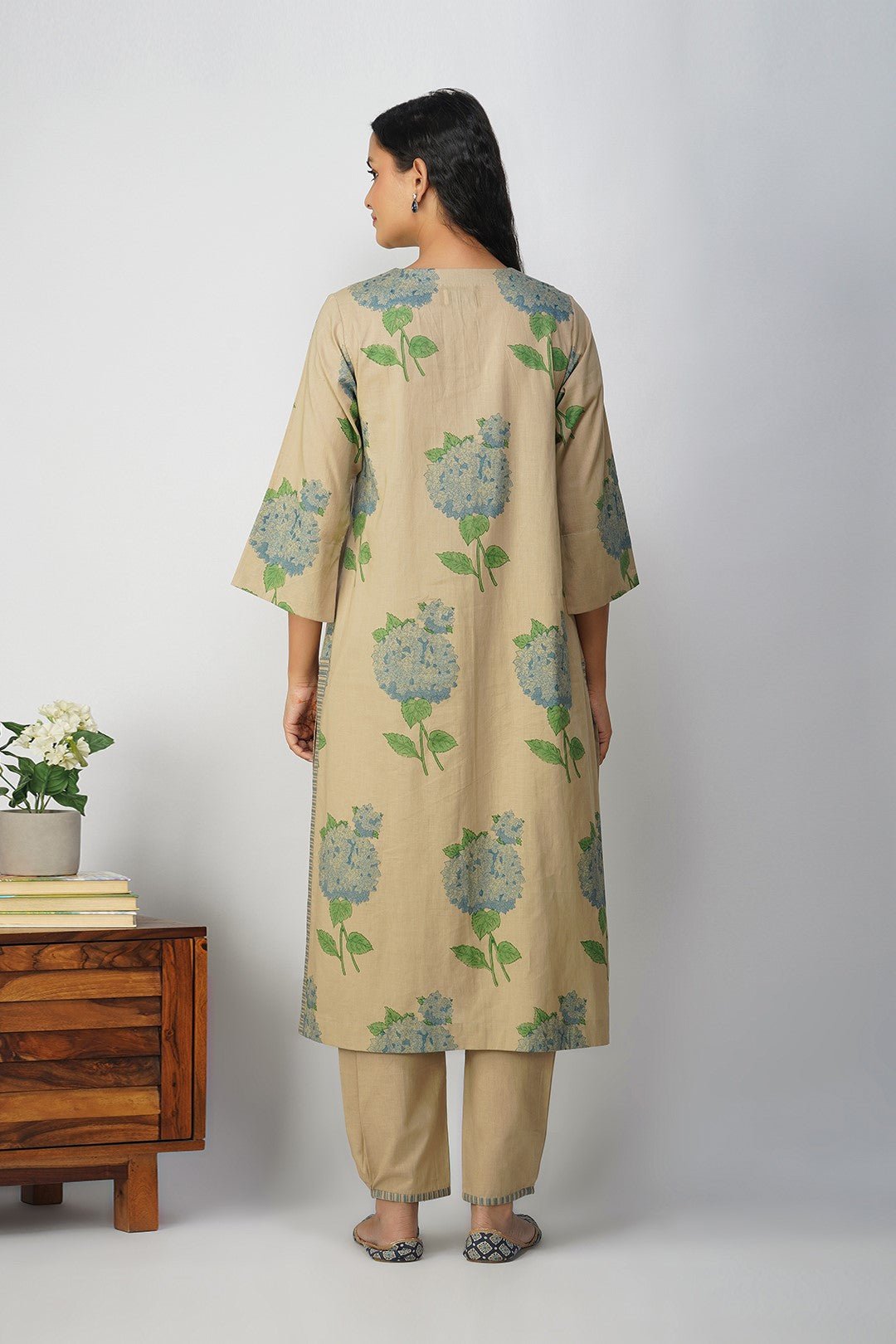 Blue Hydrangea Cotton Block Printed Kurta Set