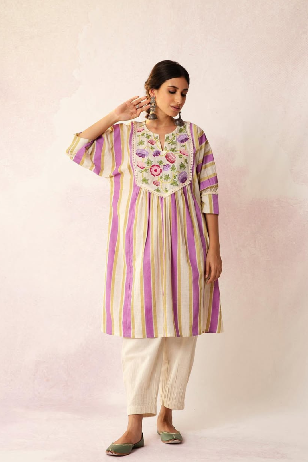 BAHAAR FLORAL STRIPE CAPE WITH PANTS