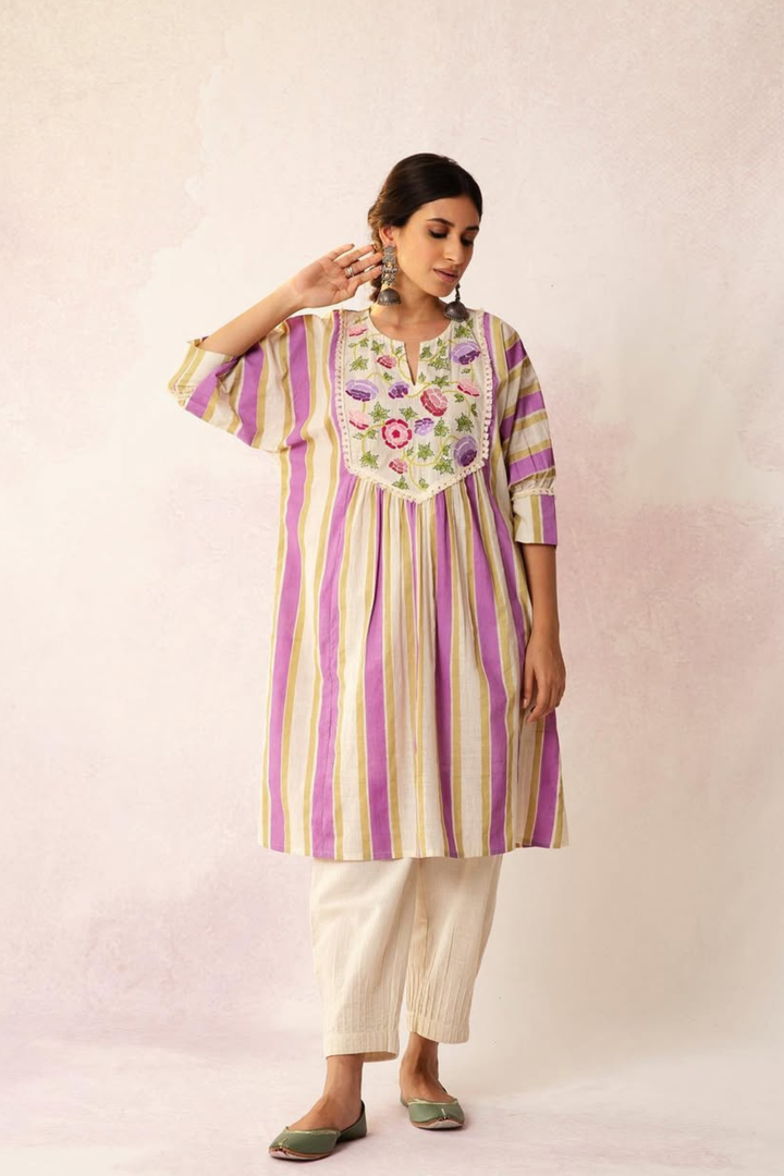 BAHAAR FLORAL STRIPE CAPE WITH PANTS