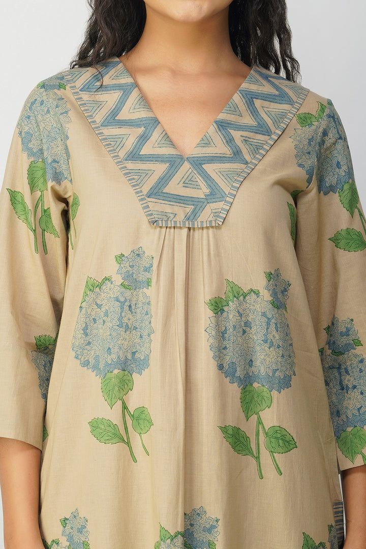 Blue Hydrangea Cotton Block Printed Kurta Set