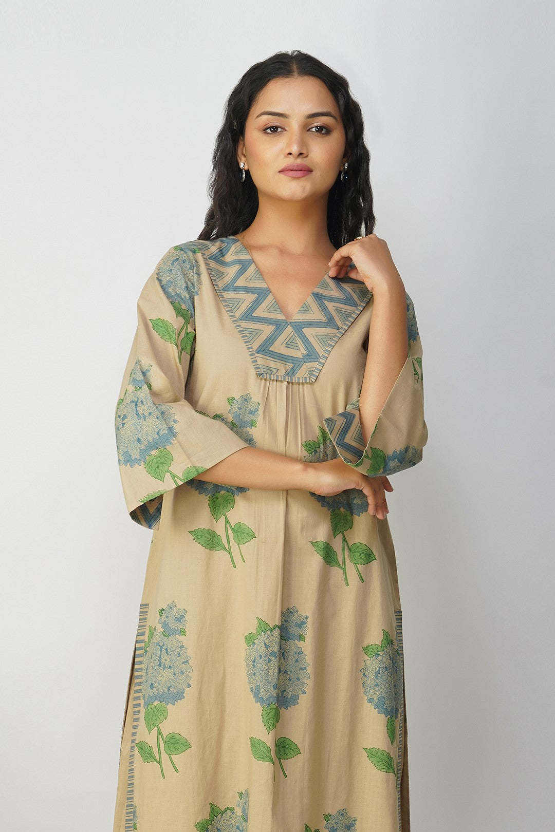 Blue Hydrangea Cotton Block Printed Kurta Set