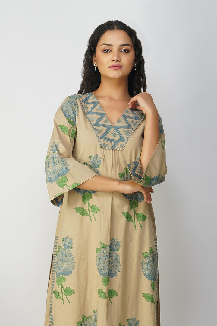 Blue Hydrangea Cotton Block Printed Kurta Set