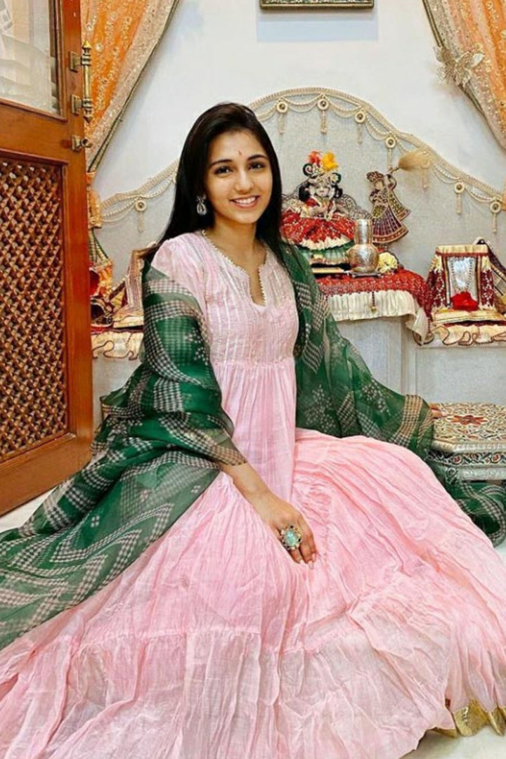 PADMANI-BABY PINK CHANDERI WITH GOTA DETAILING ANARKALI SET