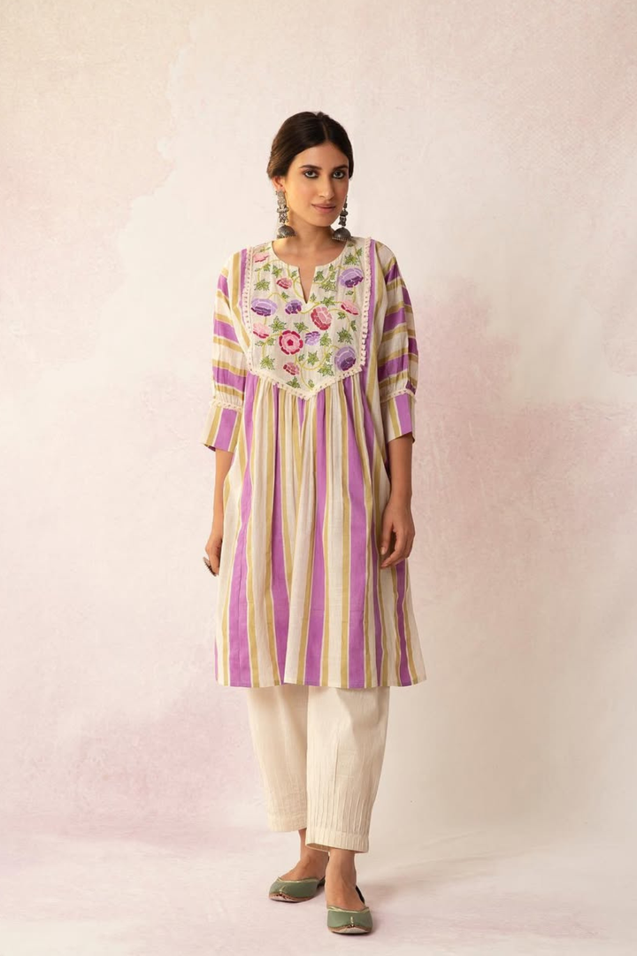 BAHAAR FLORAL STRIPE CAPE WITH PANTS