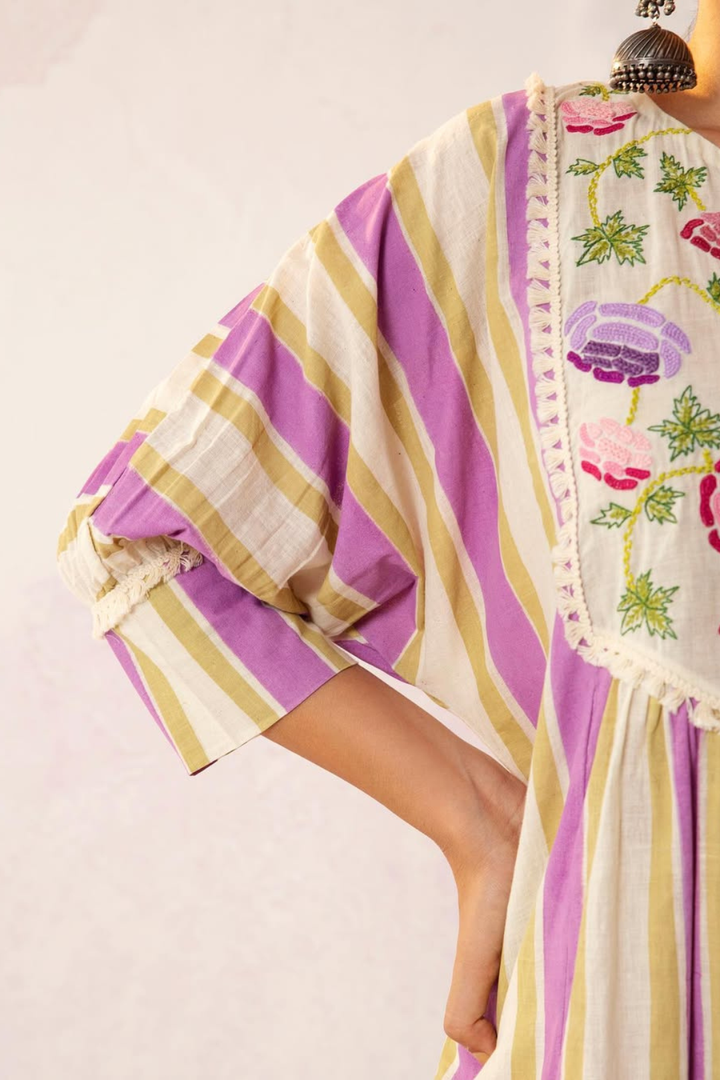 BAHAAR FLORAL STRIPE CAPE WITH PANTS