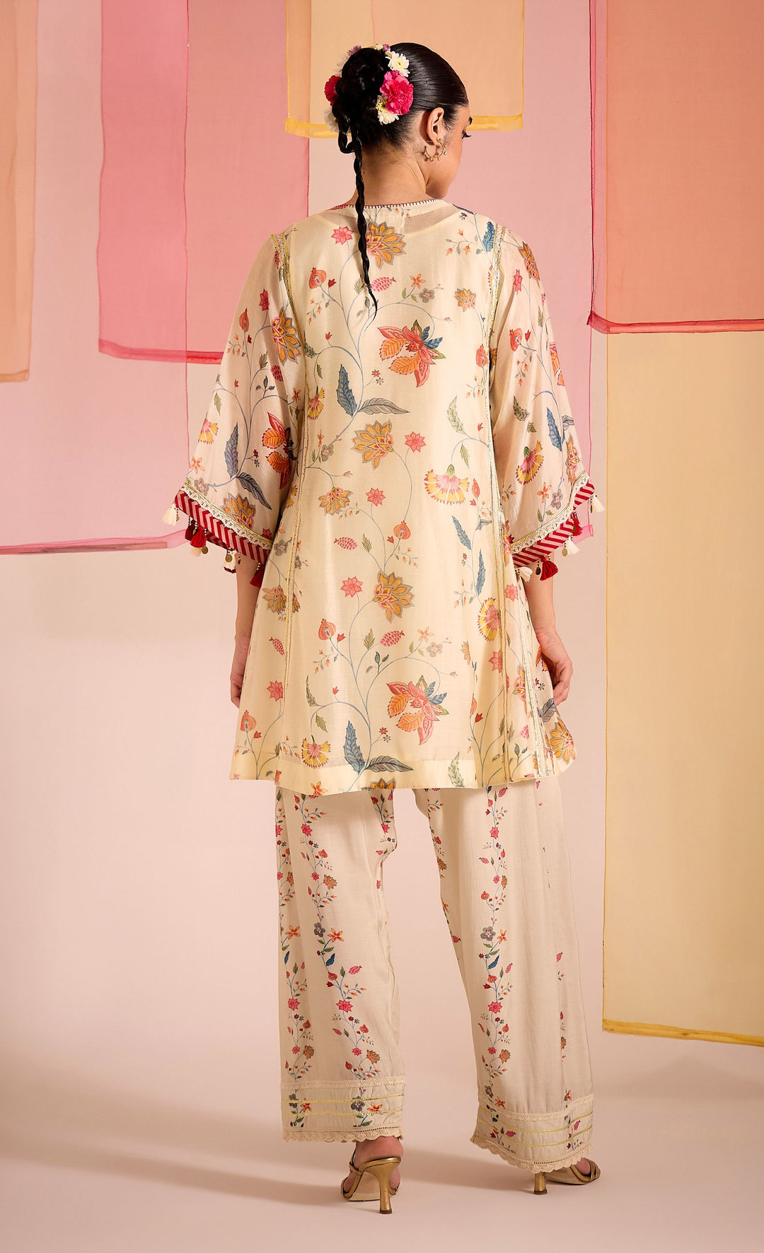SAMAHAR: Ivory Chintz Cotton Silk Farsi Salwar