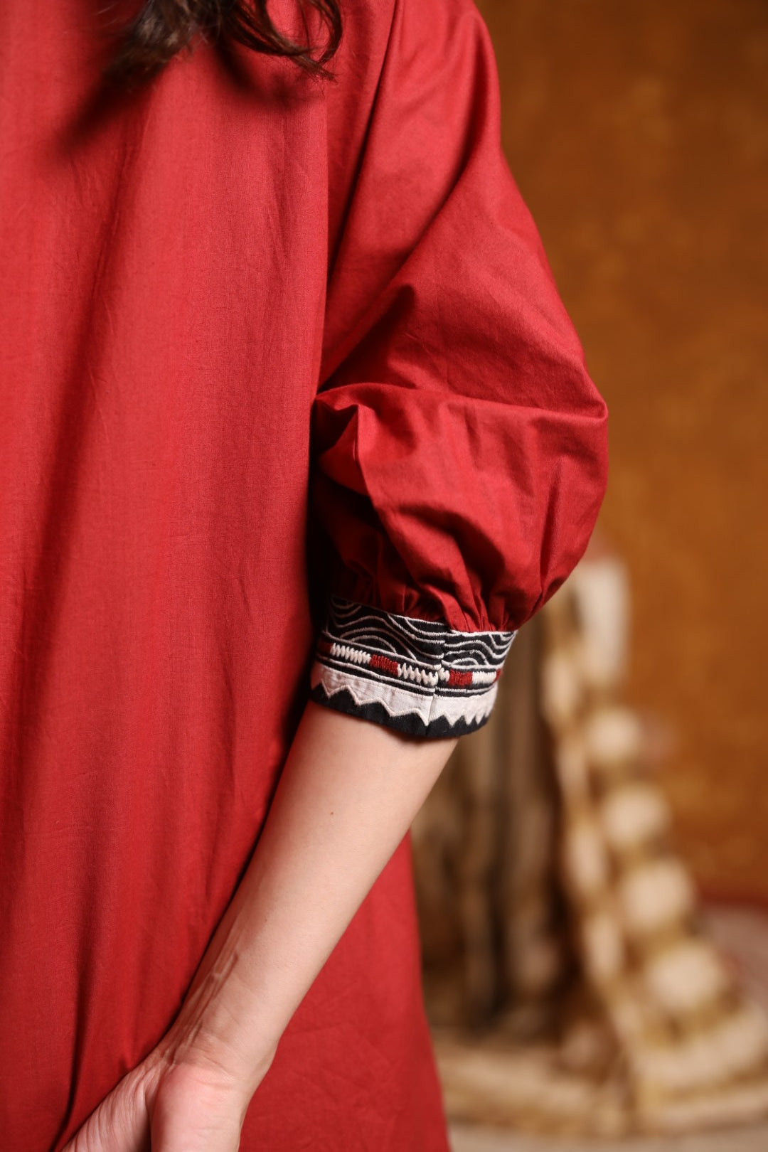 Maroon V Neck Emb. Short Tunic