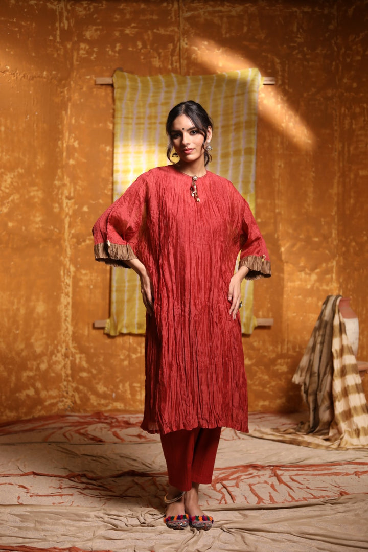 Maroon Crinkle Kimono