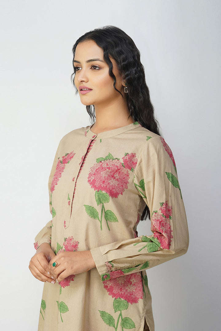 Pink Hydrangea Block Printed Tunic