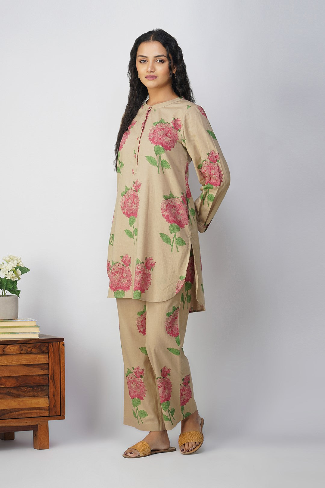 Pink Hydrangea Block Printed Tunic