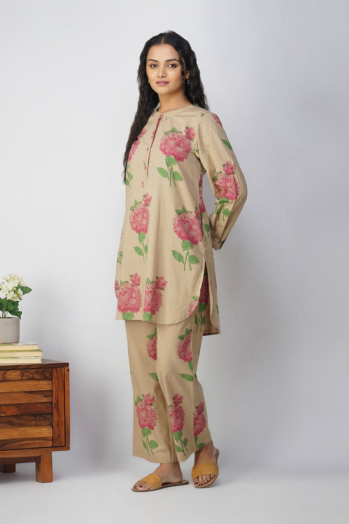 Pink Hydrangea Block Printed Tunic