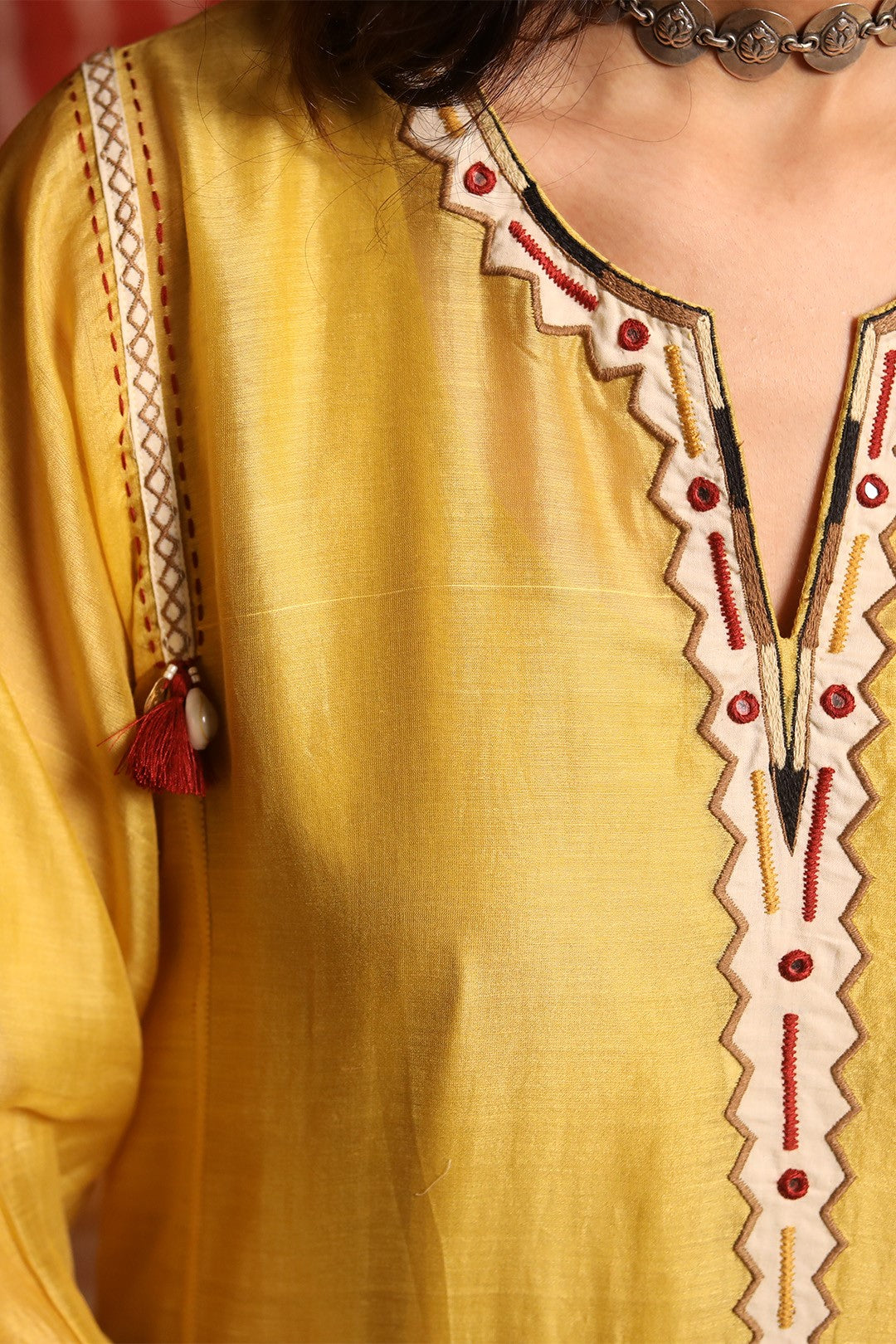 Mustard Triangle Applique Work Kurta