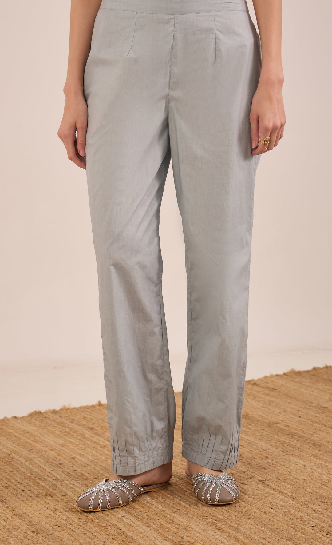 CHINAR: COTTON PINTUCK PANTS - POWDER BLUE