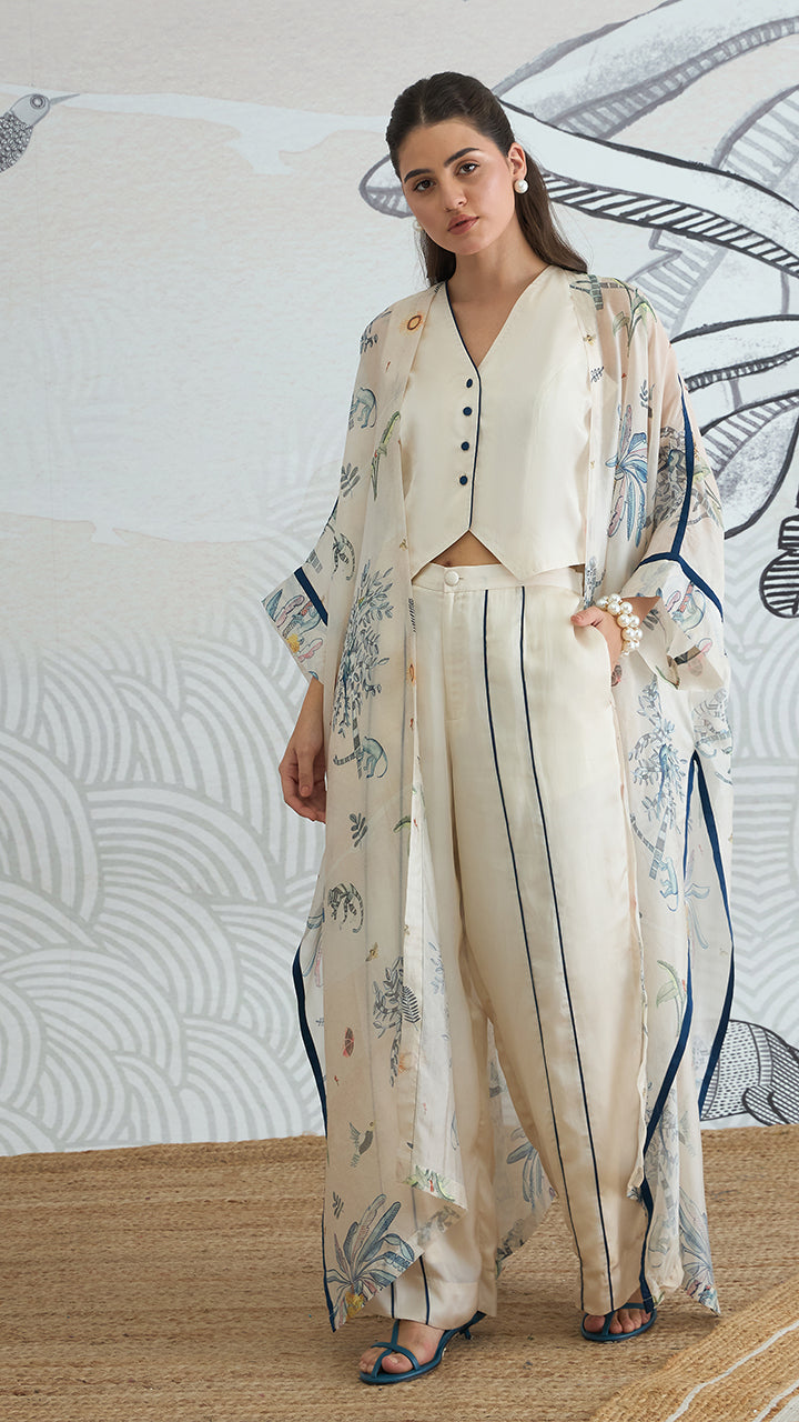 JUNGLE LONG CAPE WITH WAISTCOAT TOP AND PANTS