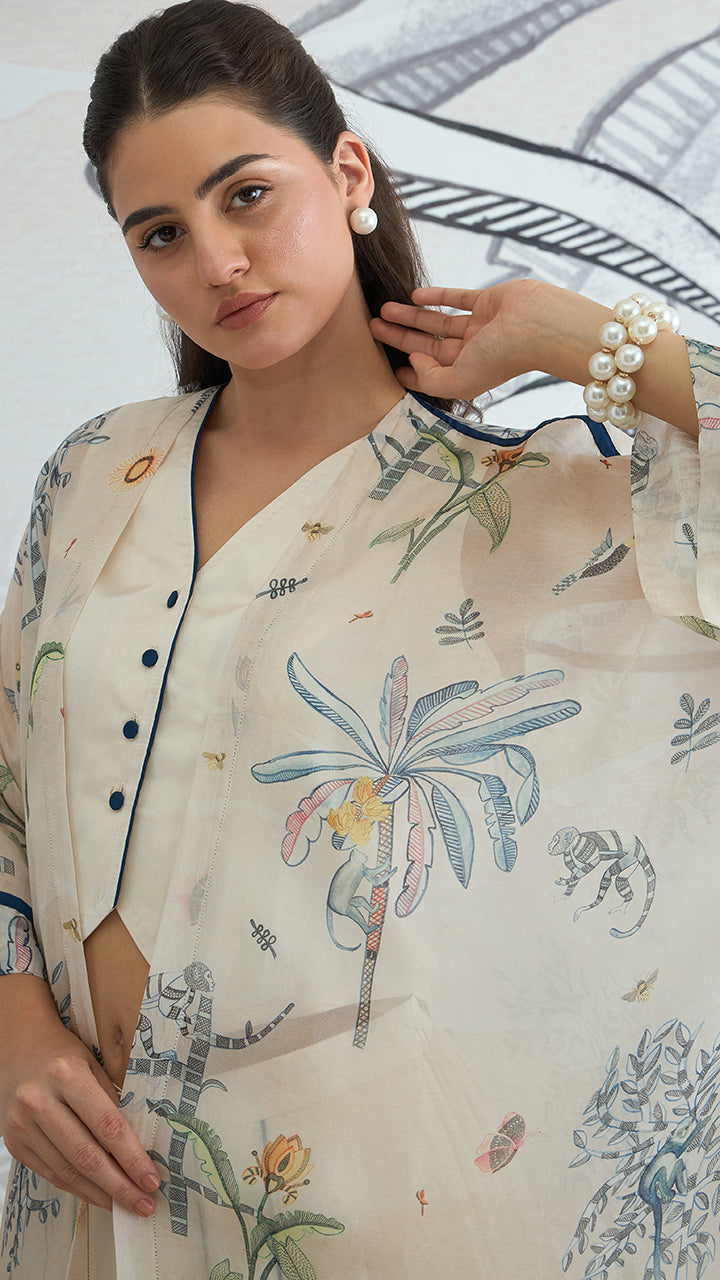 JUNGLE LONG CAPE WITH WAISTCOAT TOP AND PANTS