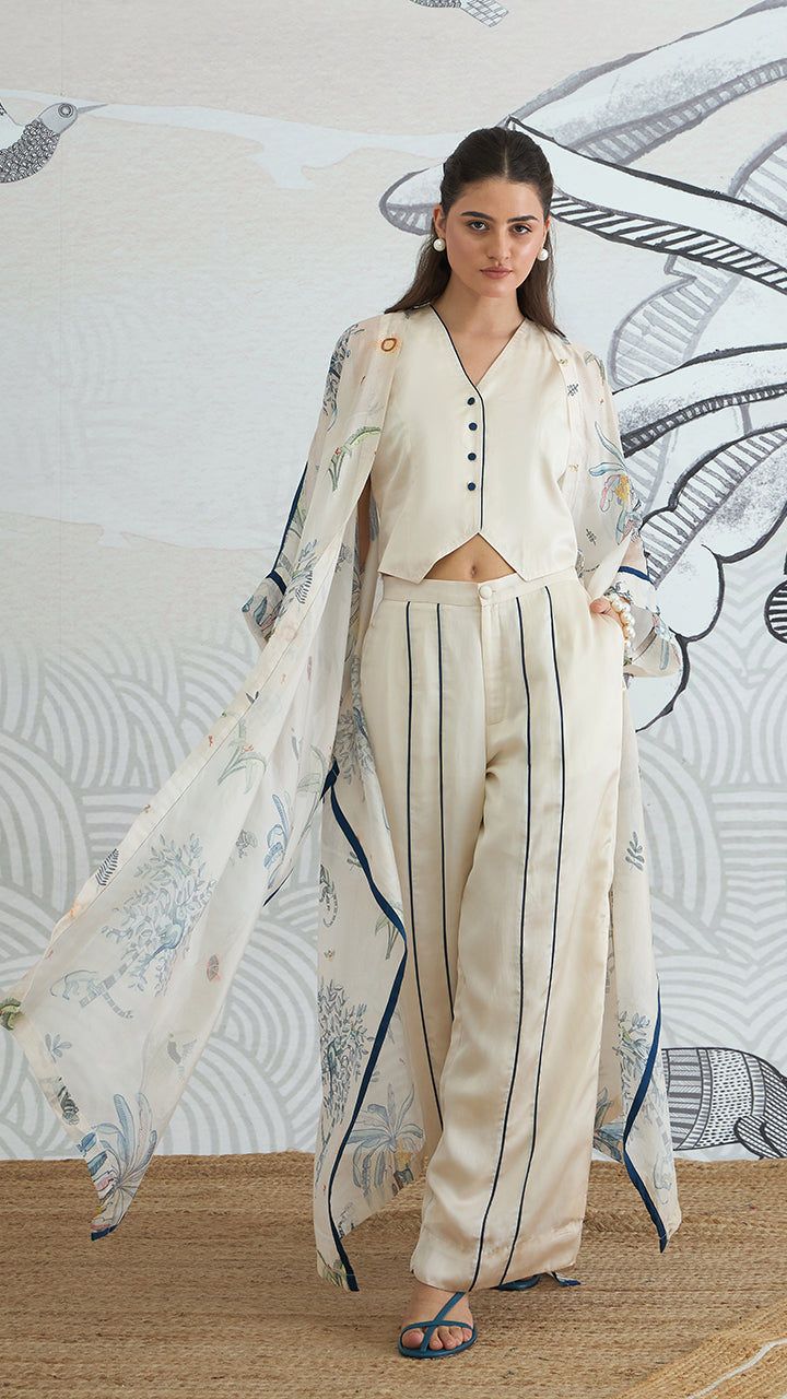 JUNGLE LONG CAPE WITH WAISTCOAT TOP AND PANTS