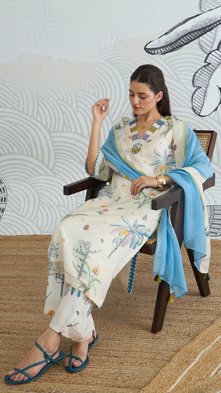 JUNGLE V-NECK KURTA PANT