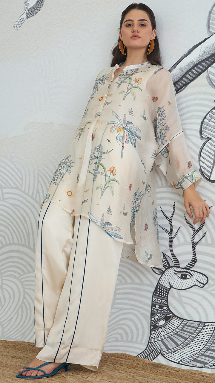 JUNGLE KIMONO TUNIC WITH BLUE PIPING PANTS