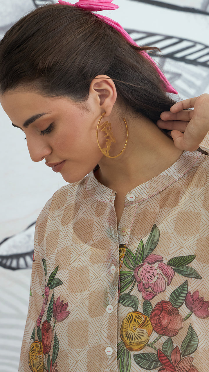 BEIGE CHECK FLOWER KIMONO TUNIC