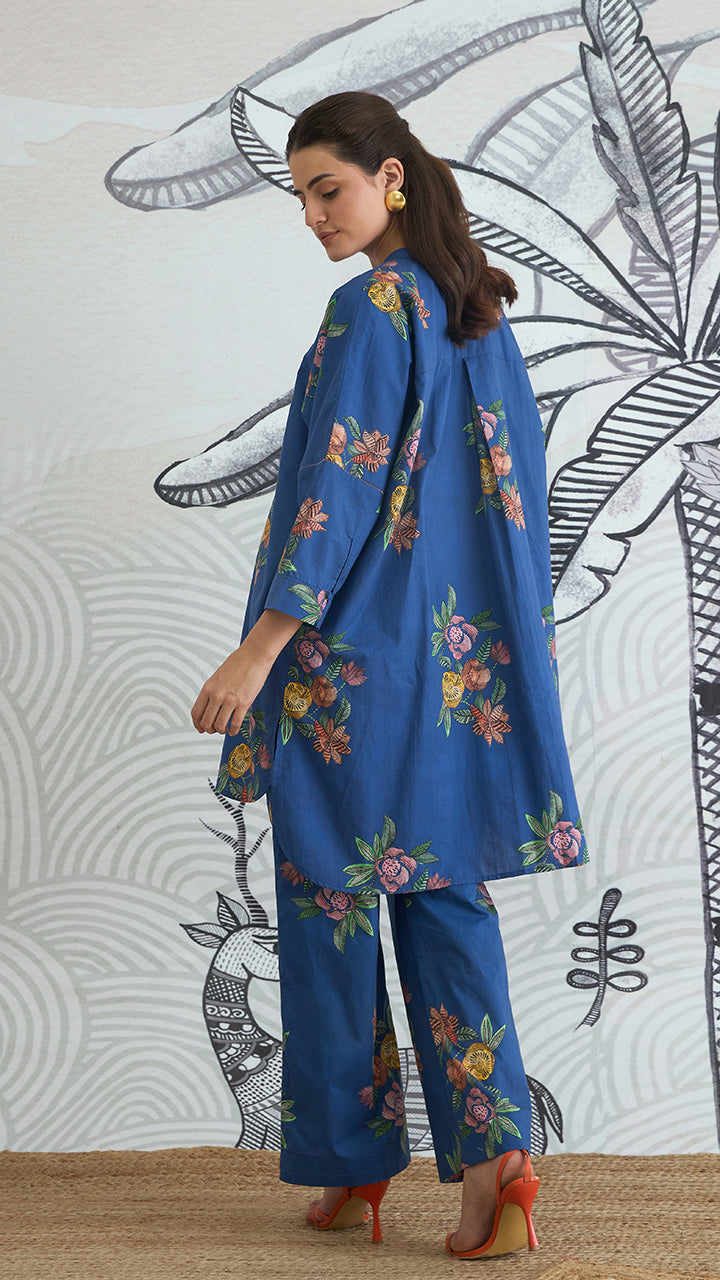 BLUE FLOWER KIMONO TUNIC