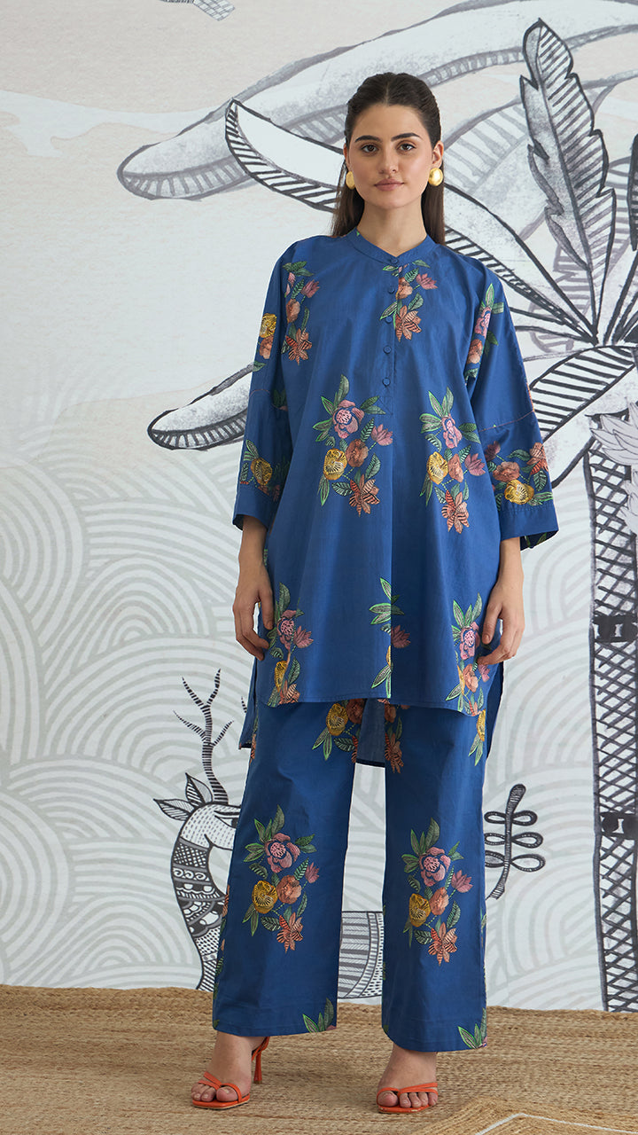 BLUE FLOWER KIMONO TUNIC