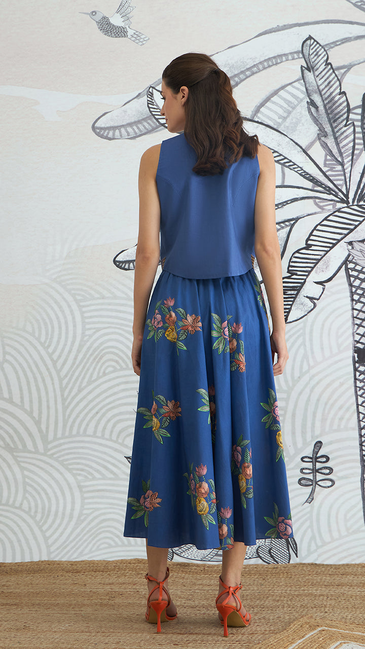 BLUE EMB WAISTCOAT TOP