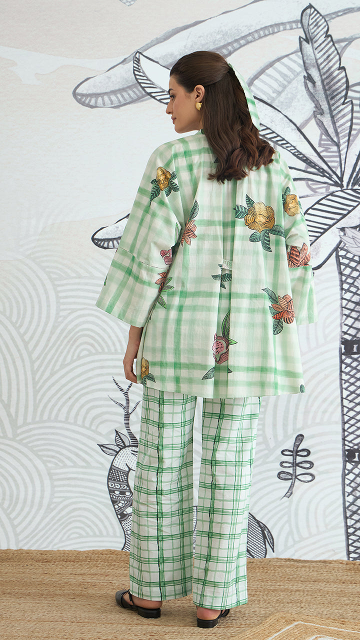 GREEN CHECK FLOWER NAMAH TUNIC