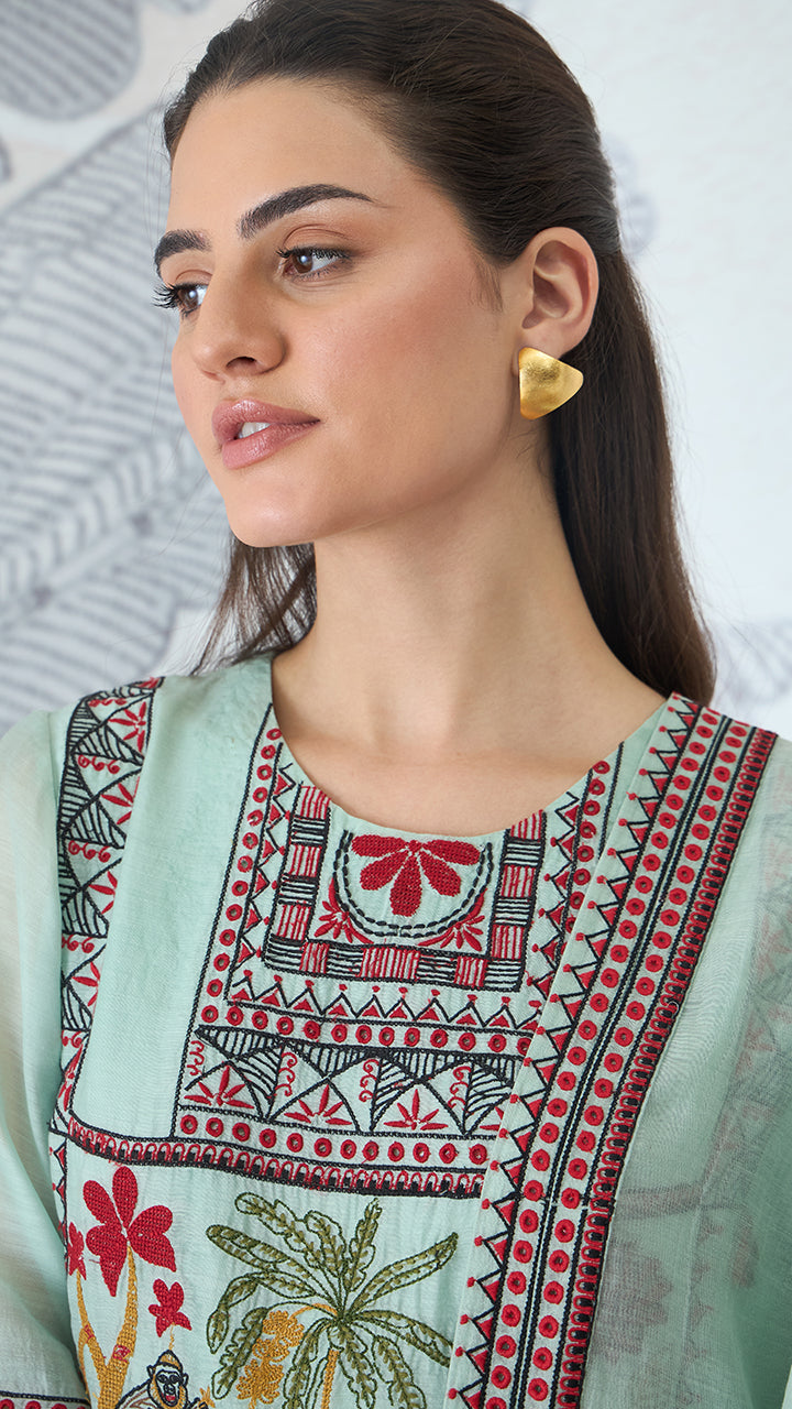 SAGE GREEN EMBROIDERY KURTA