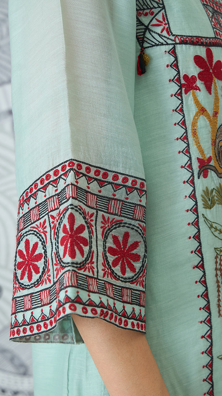 SAGE GREEN EMBROIDERY KURTA
