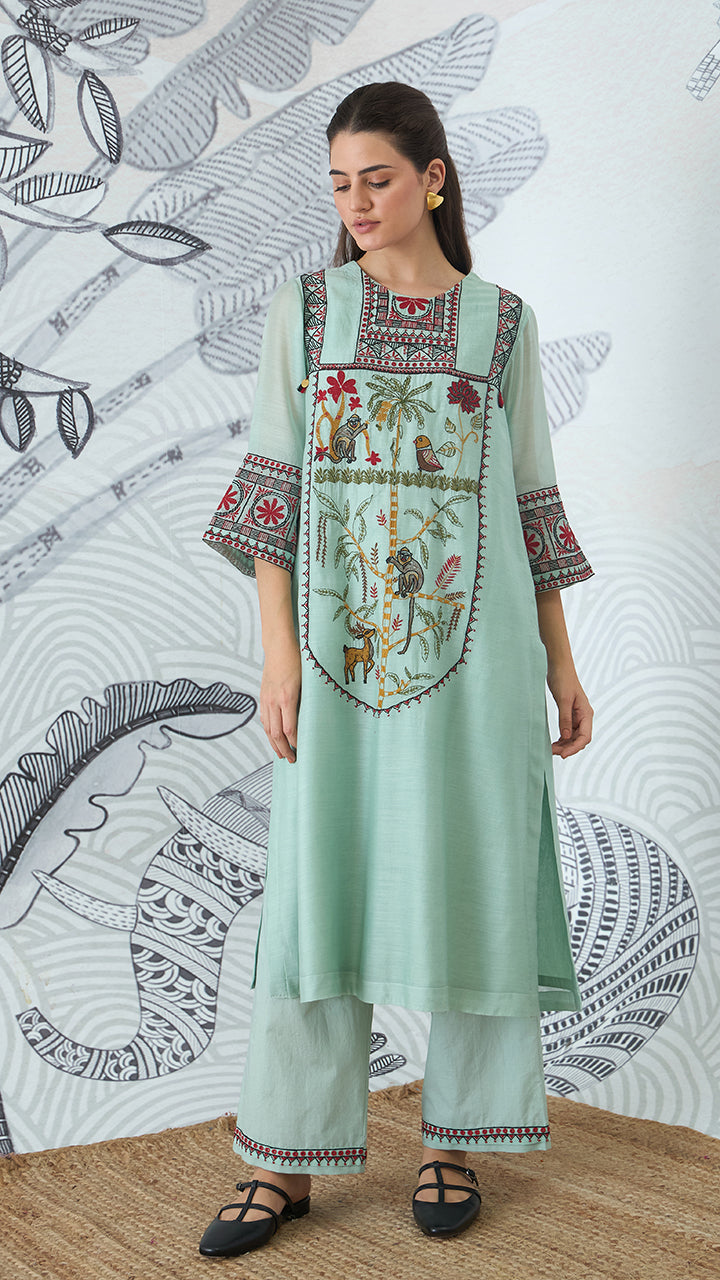 SAGE GREEN EMBROIDERY KURTA