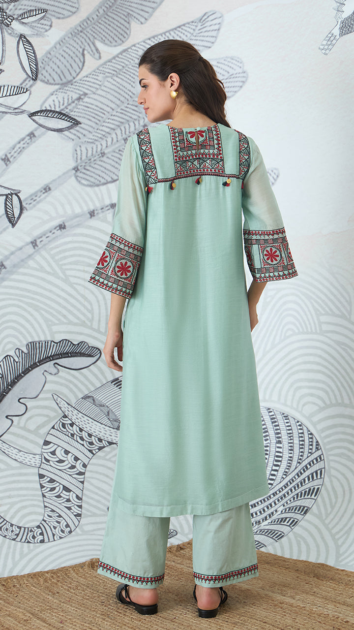 SAGE GREEN EMBROIDERY KURTA