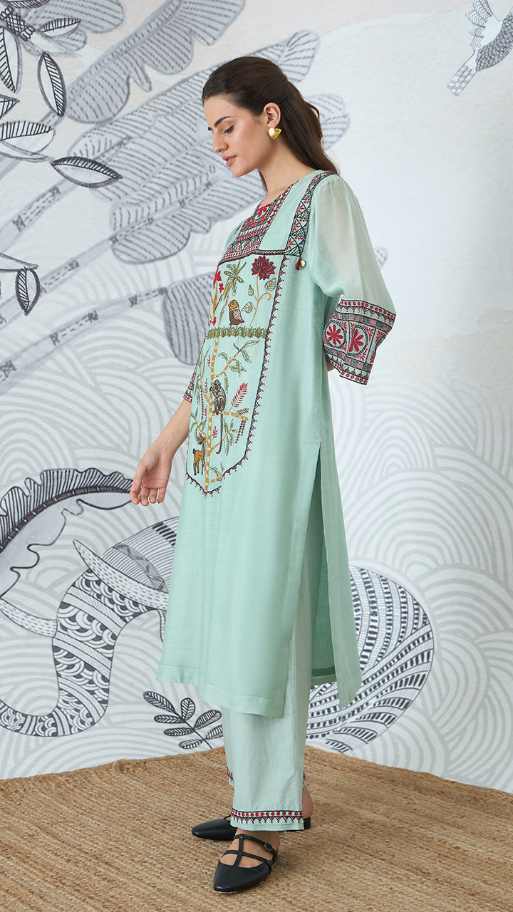 SAGE GREEN EMBROIDERY KURTA