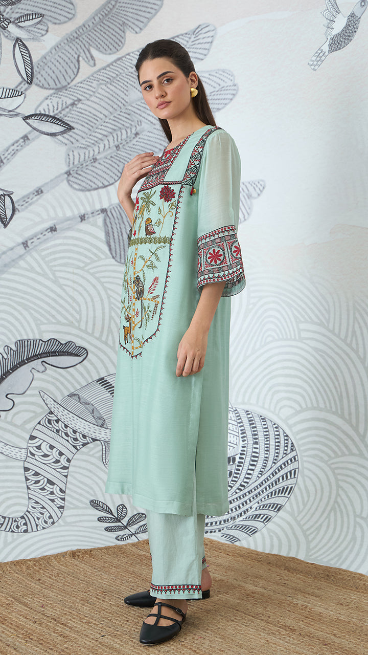 SAGE GREEN EMBROIDERY KURTA