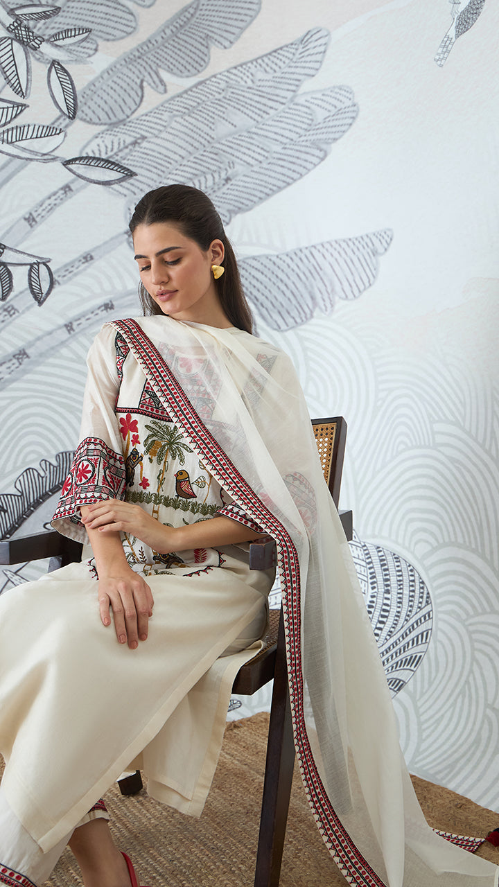 IVORY EMBROIDERY DUPATTA