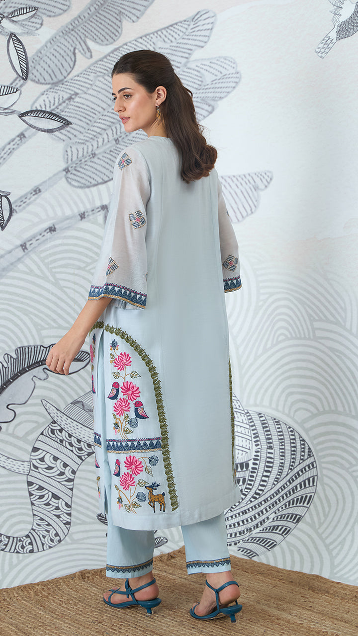 POWDER BLUE EMBROIDERY KURTA