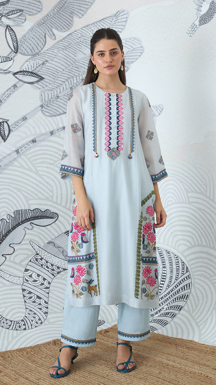 POWDER BLUE EMBROIDERY KURTA