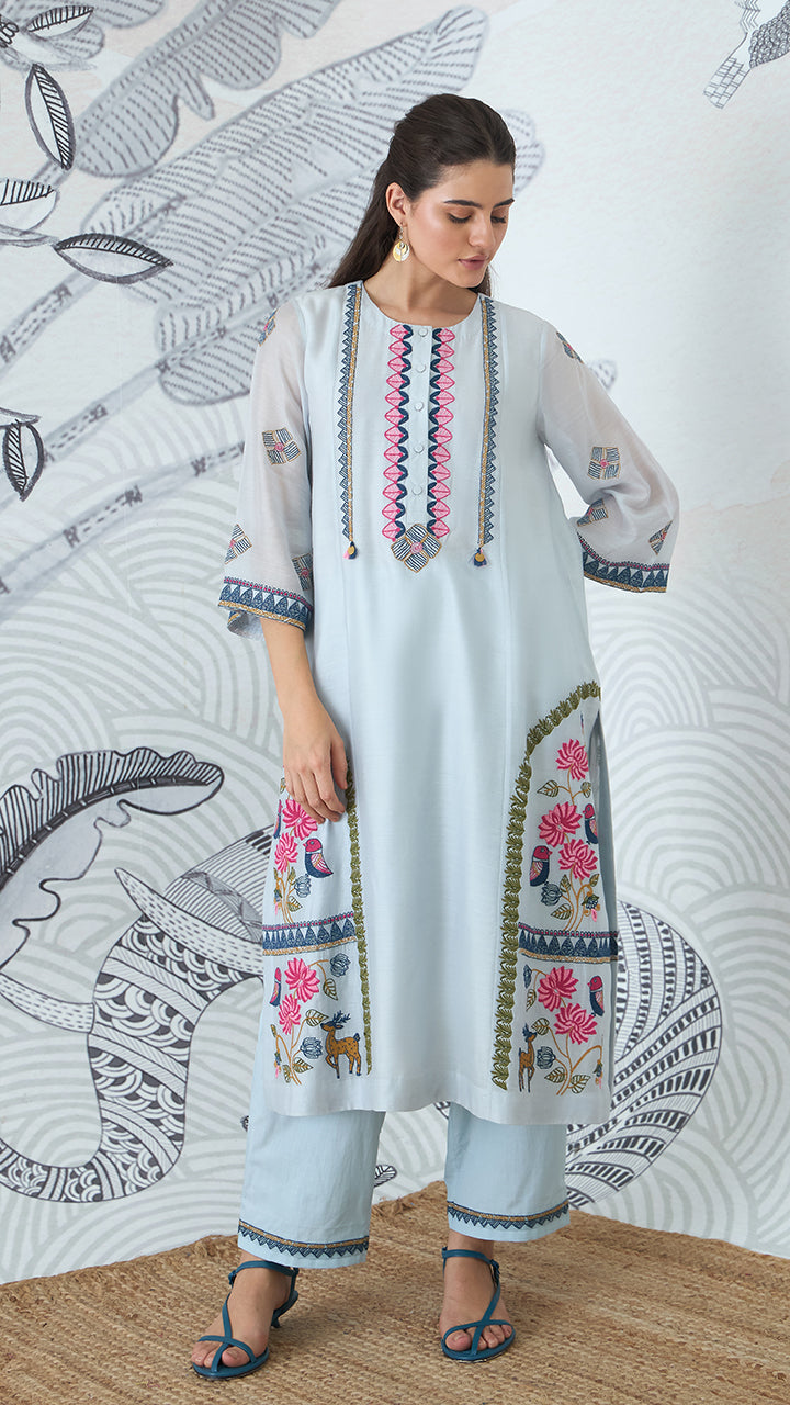 POWDER BLUE EMBROIDERY KURTA
