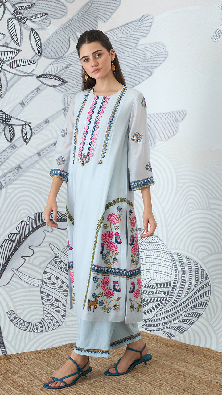 POWDER BLUE EMBROIDERY KURTA