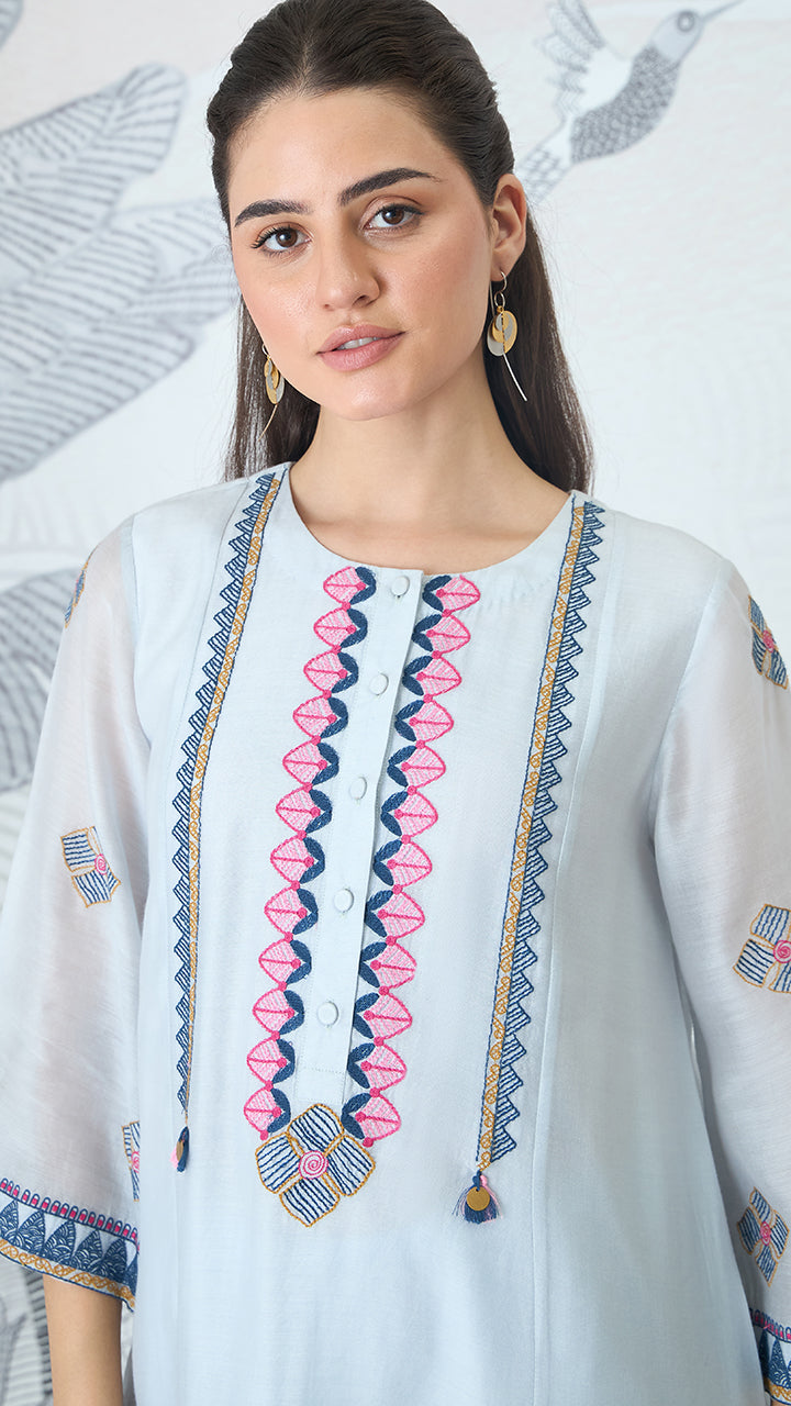 POWDER BLUE EMBROIDERY KURTA