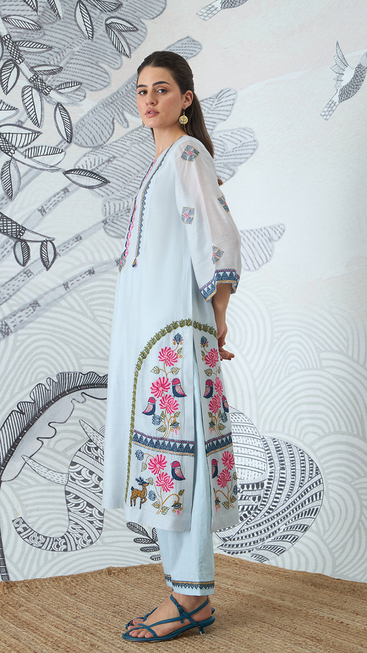 POWDER BLUE EMBROIDERY KURTA