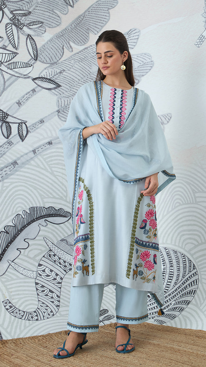 POWDER BLUE EMBROIDERY DUPATTA