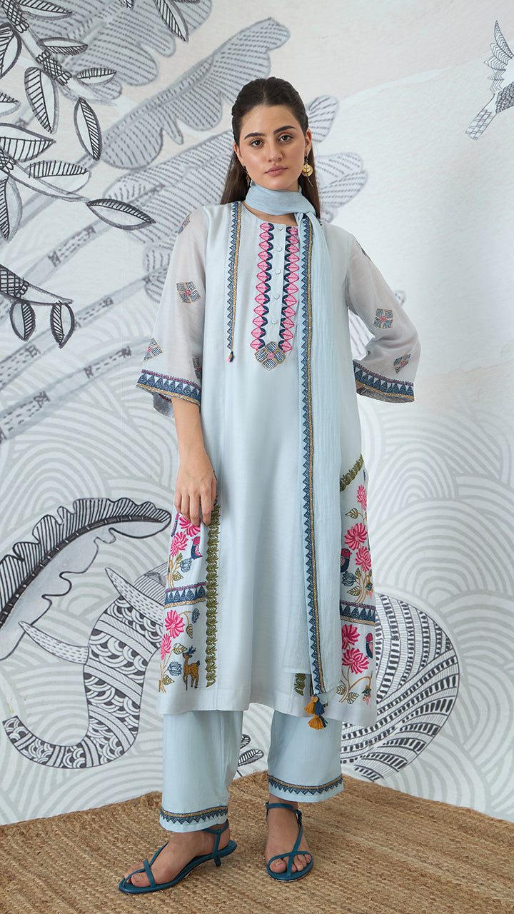 POWDER BLUE EMBROIDERY DUPATTA