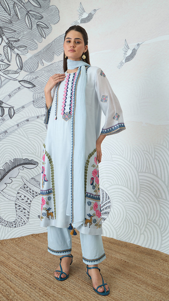 POWDER BLUE EMBROIDERY DUPATTA
