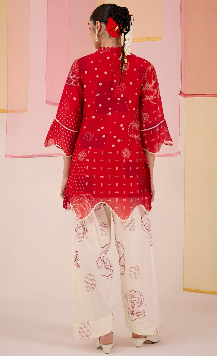SAMAHAR: Red Short Scallop Co-ord Set