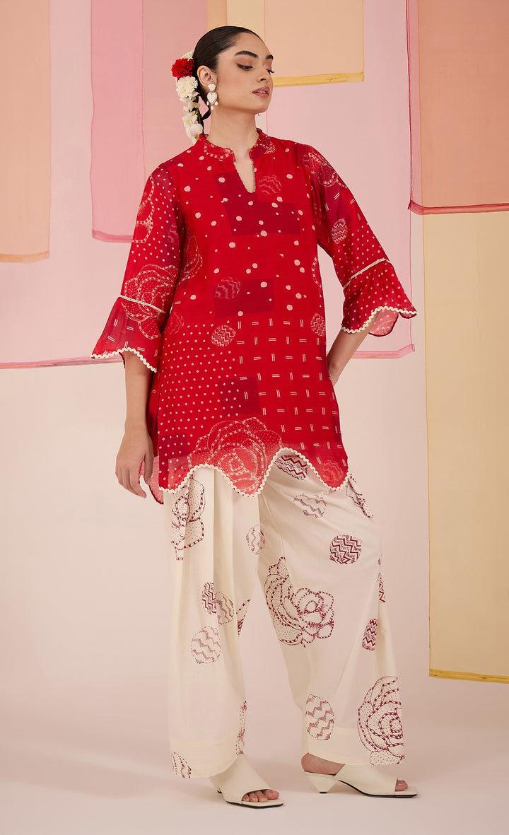 SAMAHAR: Red Cotton Farshi Salwar